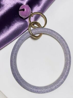 Purple Glitter Silicone Bangle Keychain Bell Charm Wristlet NEW